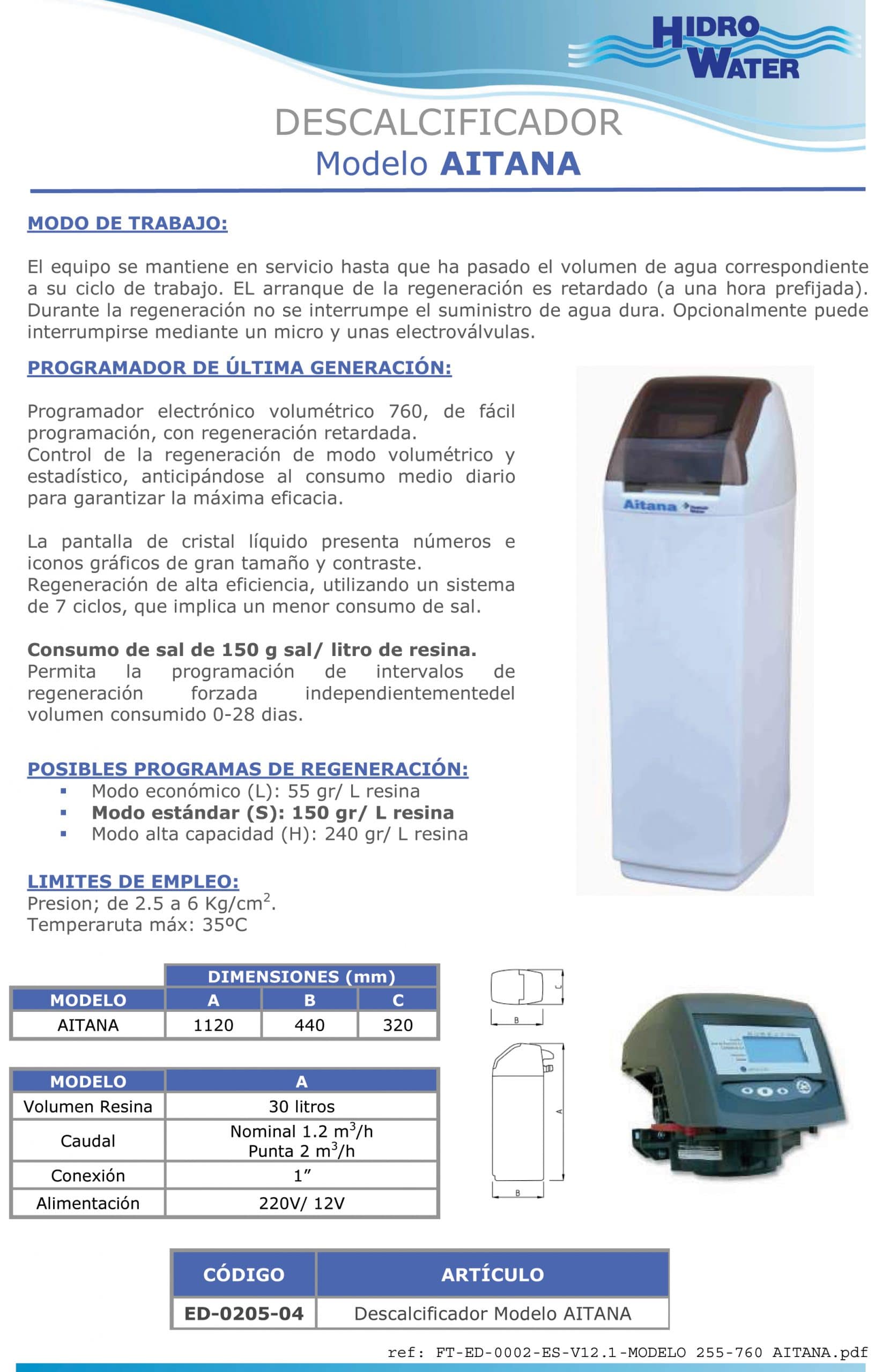 Descalcificador compacto volumetrico 30 l.