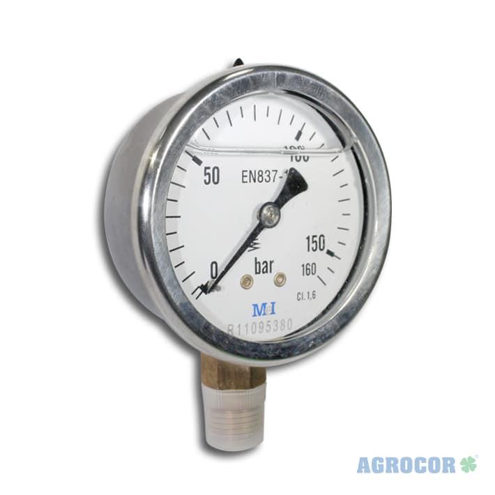 Manometro glicerina 160 bar 1/4'' ø 63 mm.