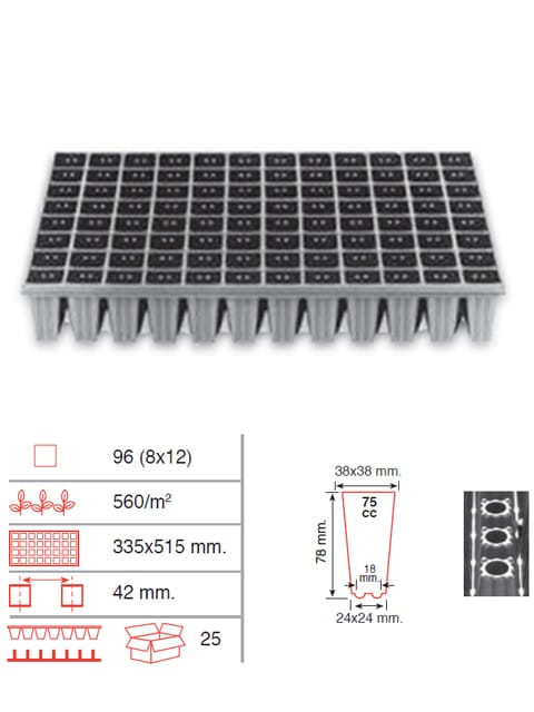 Bandeja semillero forestal 335x515mm (96 alveolos)